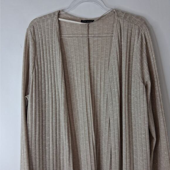 Lane Bryant Open Front Duster Cardigan Sweater Ribbed Knit Women's 14/16 Beige - Picture 3 of 11
